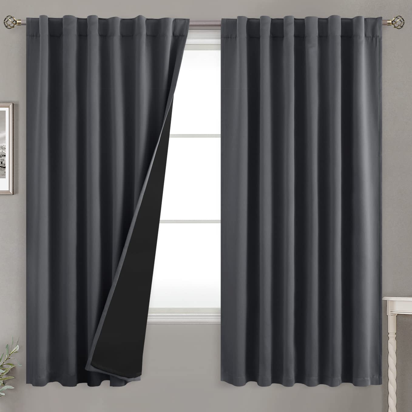 Bgment 100% Room Darkening Thermal Insulated Blackout Curtains 63 Inches Long For Bedroom, Rod Pocket And Back Tab Double Layer