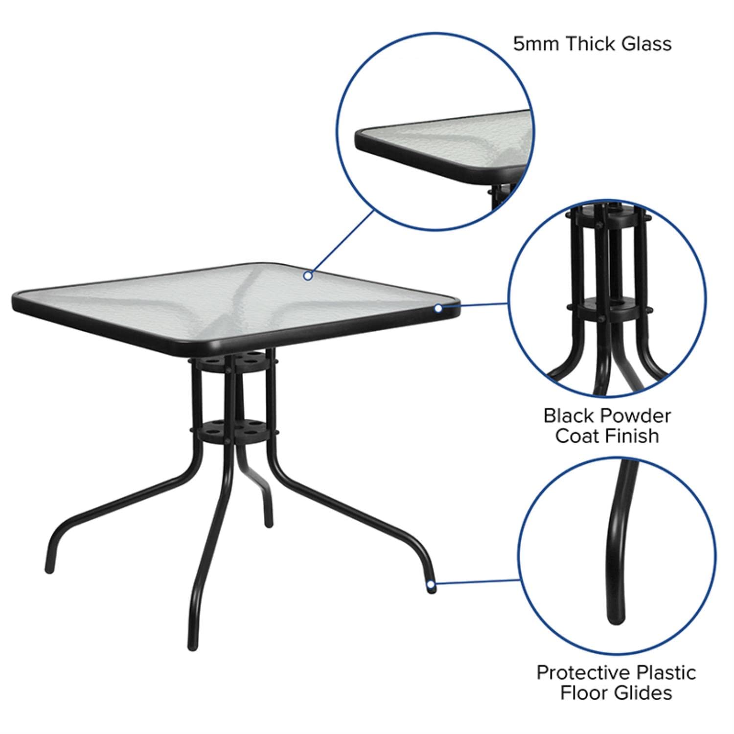 Flash Furniture Barker 31.5'' Square Tempered Glass Metal Table