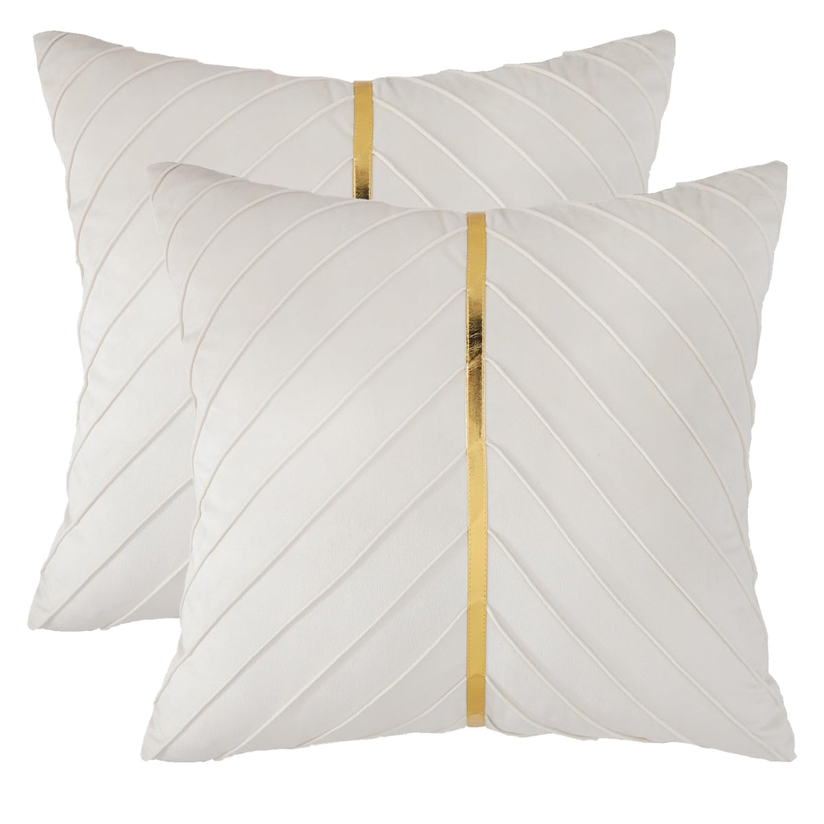 Tosleo Beige Velvet Throw Pillow Covers 26X26 Inch Pack Of 2 With Gold Leather Decorative Couch Pillow Cover Luxury Modern Pillo