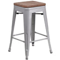 Flash Furniture Lily 24 High Backless Silver Metal Counter Height Stool with Square Wood Seat (Pack of 1)