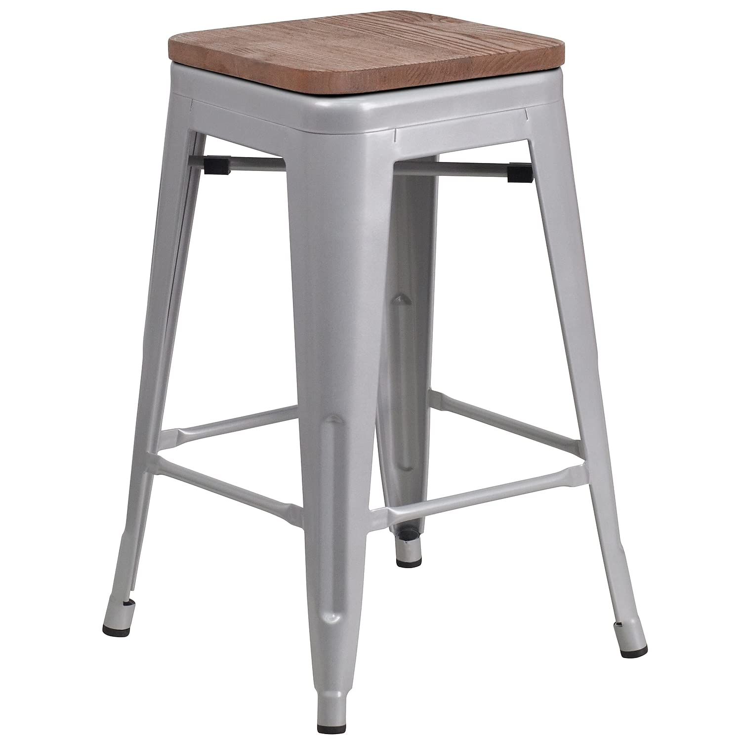 Flash Furniture Lily 24' High Backless Silver Metal Counter Height Stool With Square Wood Seat (Pack Of 1)