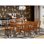 East West Furniture NAML9-SBR-W 9 Piece Kitchen Table & Chairs Set Includes a Rectangle Dining Table with Butterfly Leaf and 8 Dining Room Chairs, 40x78 Inch, Saddle Brown