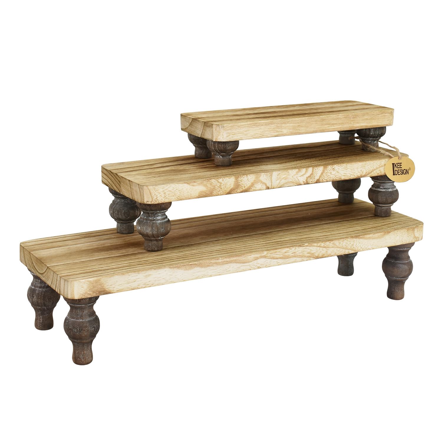 Ikee Design 3 Pcs Set Wooden Display Riser Stand, Wooden Cupcake Dessert Display Riser Stand for Jewelry, Monitor, Stackable and