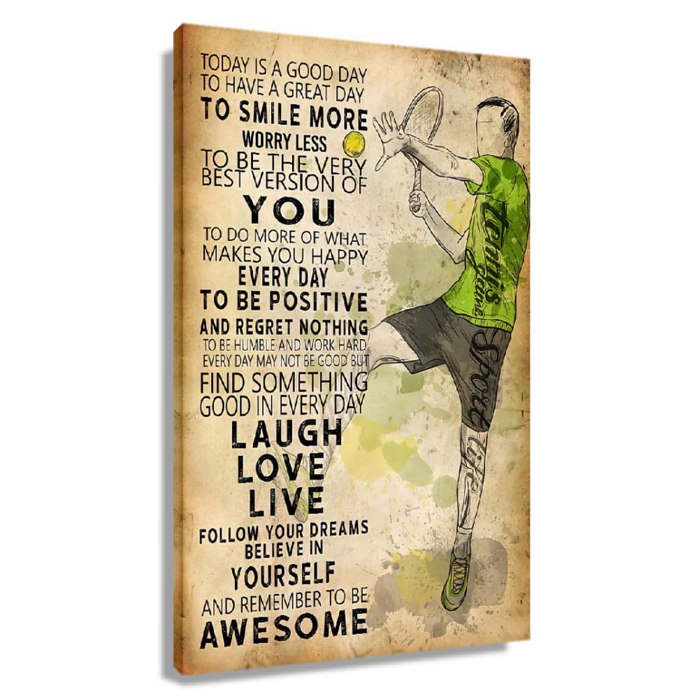 Vintage Tennis Poster Inspirational Quotes Wall Decor Framed Art Today is a Good Day Motivational Pictures Canvas Abstract Artwo