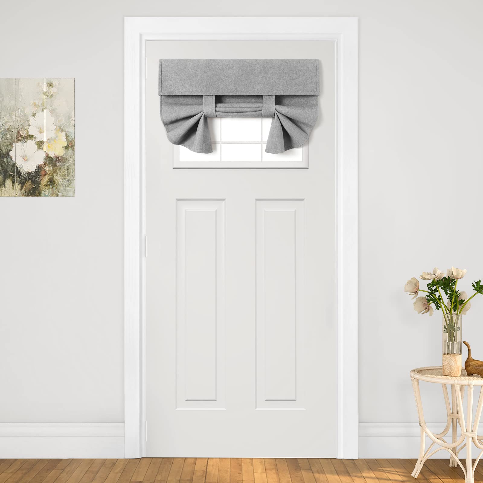 HOMEIDEAS Linen French Door Curtains, Privacy Small Door Window Curtains, 26 X 20 Inch French Door Shades for Front Door, Therma