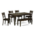 East West Furniture LYFD6-CAP-W Lynfield 6 Piece Kitchen Set Contains a Rectangle Table with Butterfly Leaf and 4 Dining Chairs with a Bench, 36x66 Inch