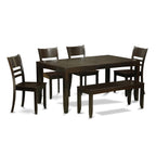 East West Furniture LYFD6-CAP-W Lynfield 6 Piece Kitchen Set Contains a Rectangle Table with Butterfly Leaf and 4 Dining Chairs with a Bench, 36x66 Inch