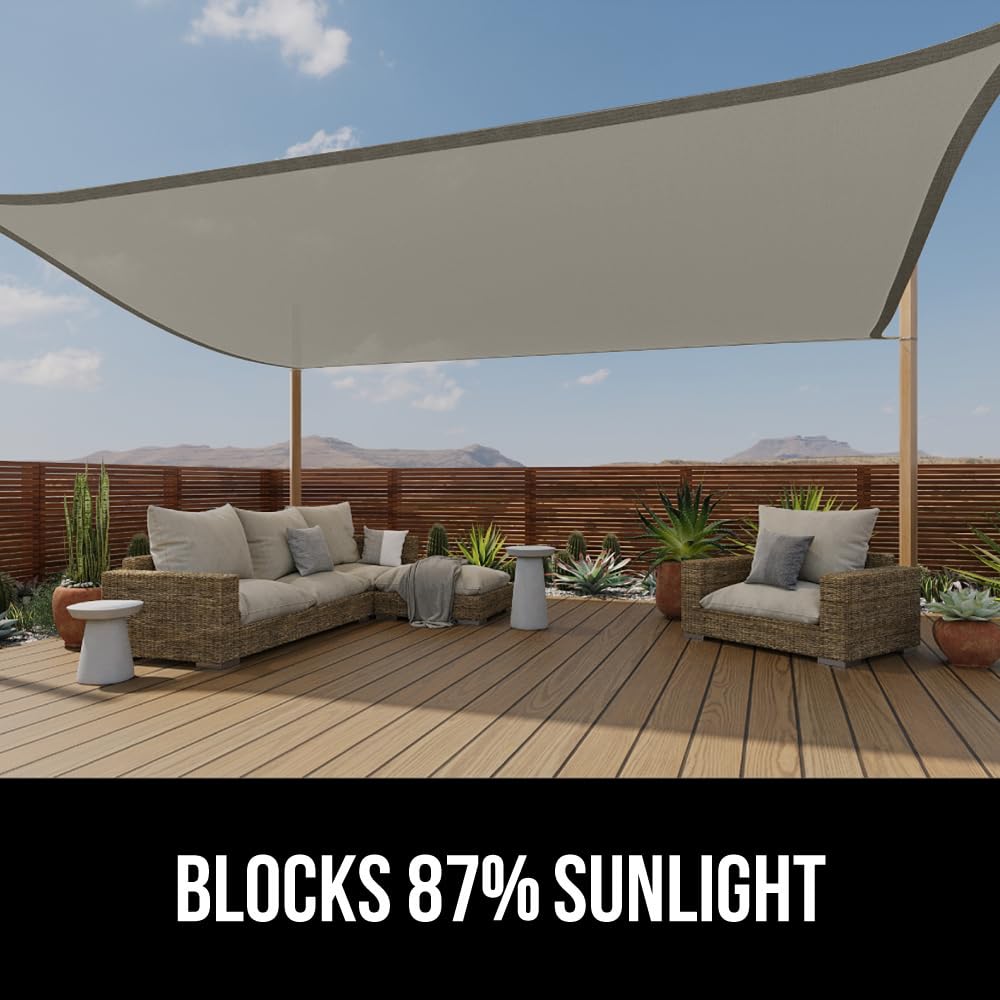 Gorilla Grip Heavy Duty Sun Shade, Uv Protection Fade Tear And Rust Resistant Rectangle Sunshade Canopy, Curved Edges Blocks Sunlight, Breathable Sail, Outdoor Patio, Lawn Garden 10X10 Ft Gray