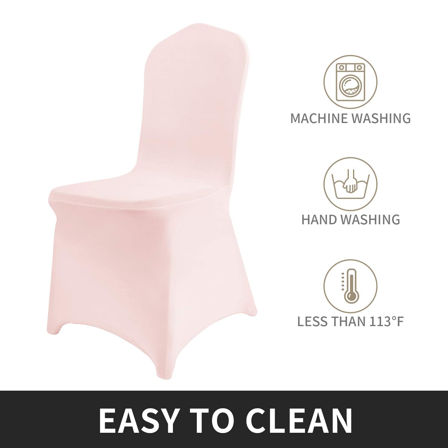 Peomeise 12Pcs Stretch Spandex Chair Cover For Wedding Party Dining Banquet Event (Blush Pink, 12)
