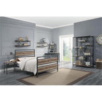 Acme Brantley Metal Full Bed with Wooden Headboard in Antique Oak and Sandy Gray