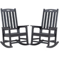 Psilvam Patio Rocking Chairs Set Of 2, Poly Lumber Porch Rocker With High Back, 350Lbs Support,Looks Like Real Wood For Both Outdoor And Indoor (2, Carbon Black)