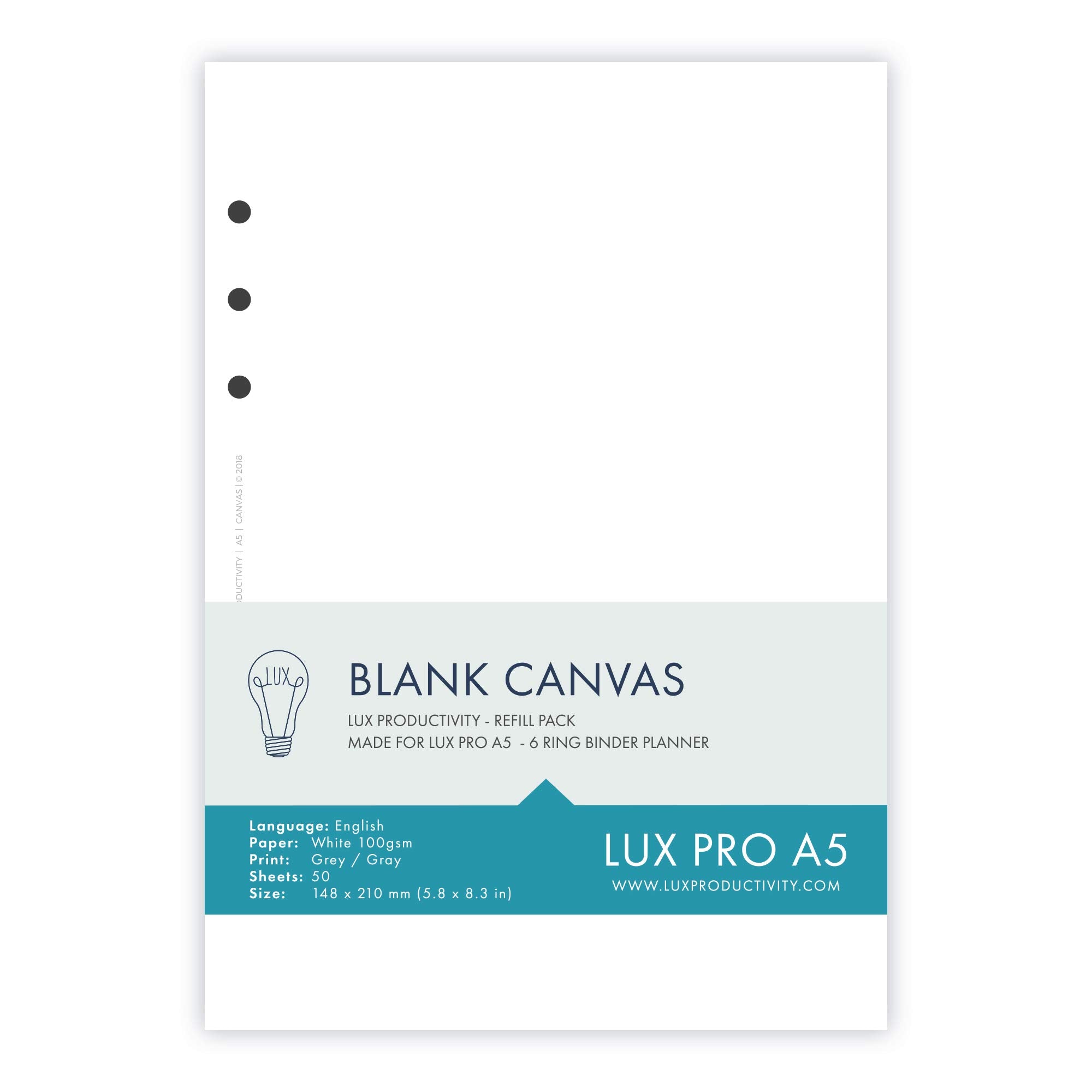 Lux Pro A5: Blank Pages (Canvas) - Lux Productivity Refill Pack - Planner Page Inserts - Compatible With The Lux Pro A5 6-Ring B