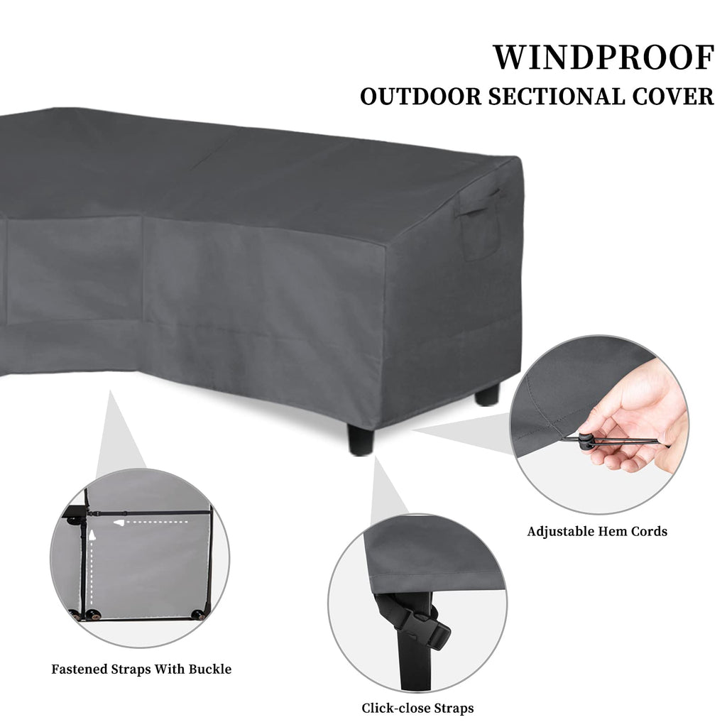 Easy-Going Patio V-Shaped Sectional Sofa Cover, Waterproof Outdoor Sectional Cover,Heavy Duty Garden Furniture Cover With Air Vent 118' L (On Each Side) X 33.5' D X 31' H, Dark Gray