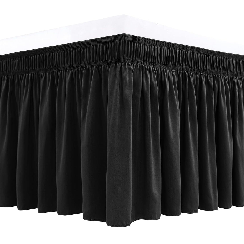 Biscaynebay Wrap Around Bed Skirts For Queen Beds 15' Drop, Black Adjustable Elastic Dust Ruffles Easy Fit Wrinkle & Fade Resis