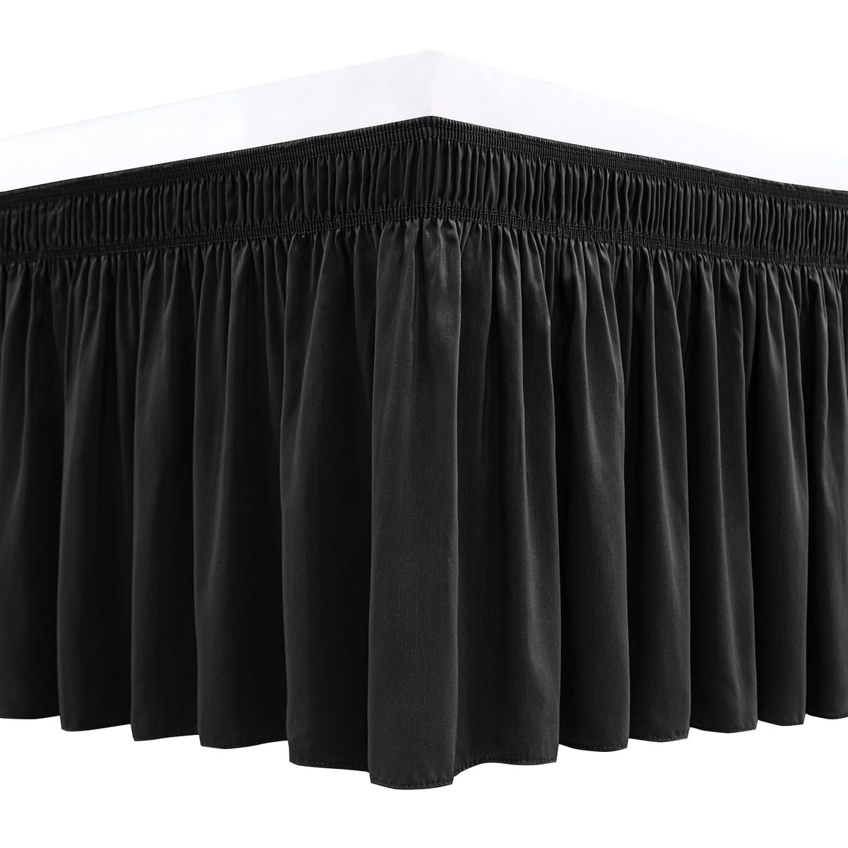 Biscaynebay Wrap Around Bed Skirts For Twin & Twin Xl Beds Short Drop Of 12', Black Adjustable Elastic Dust Ruffles Easy Fit Wr