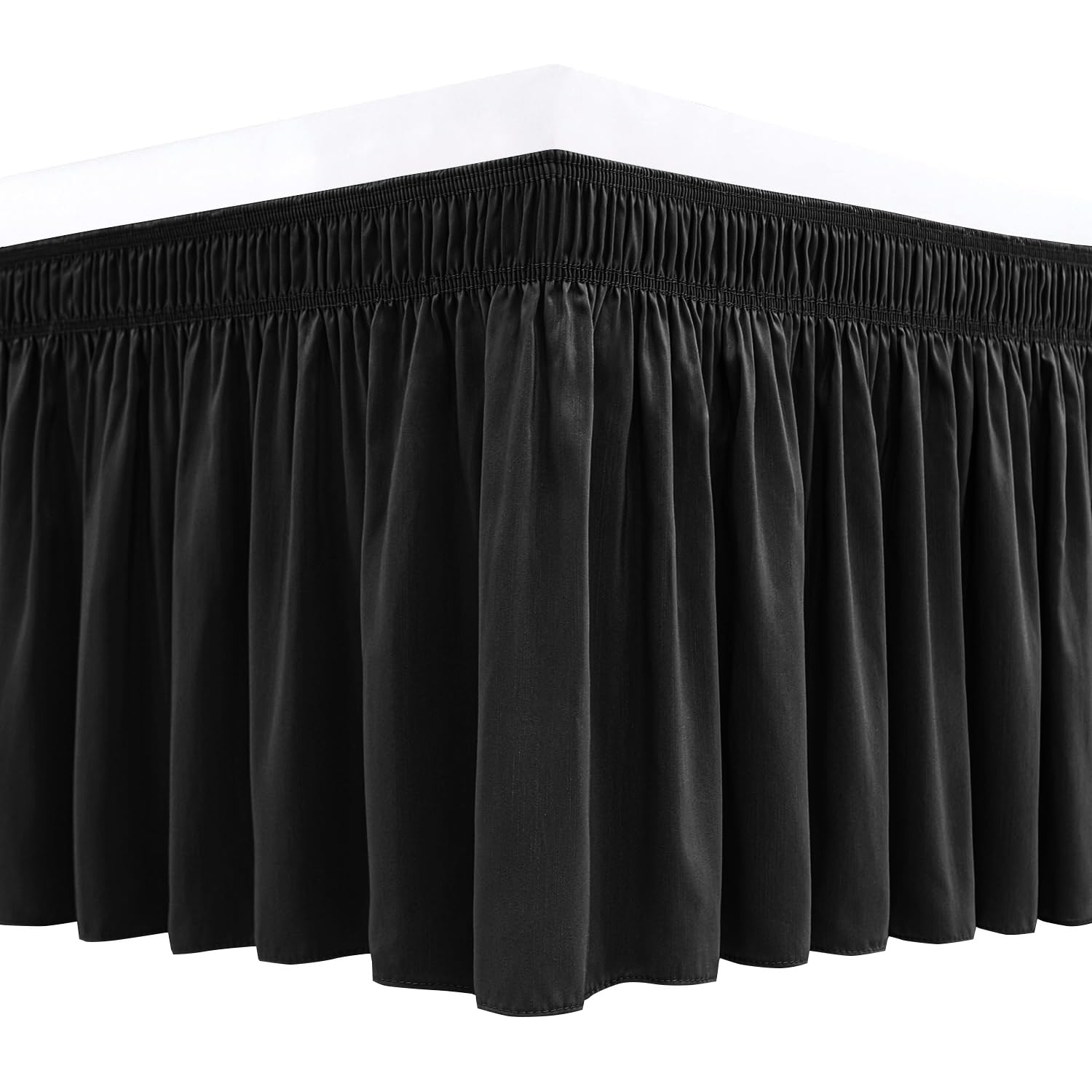 Biscaynebay Wrap Around Bed Skirts For Full & Full Xl Beds 15' Drop, Black Adjustable Elastic Dust Ruffles Easy Fit Wrinkle & F