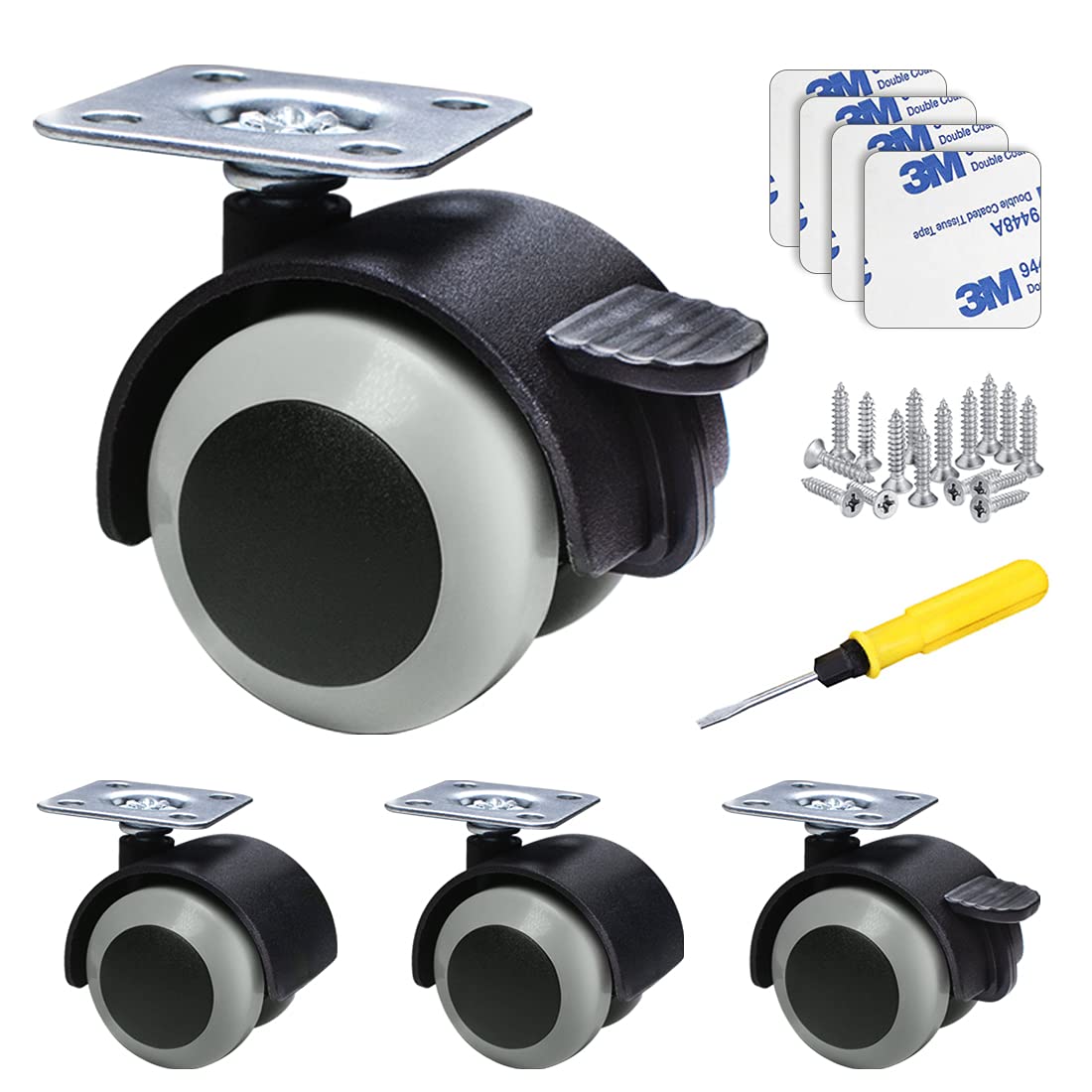 Double Rhombus 1.5 Heavy Duty Casters Office Chair Replacement Plate Caster Wheels Furniture Wheels Replacement With 360 Rotatio