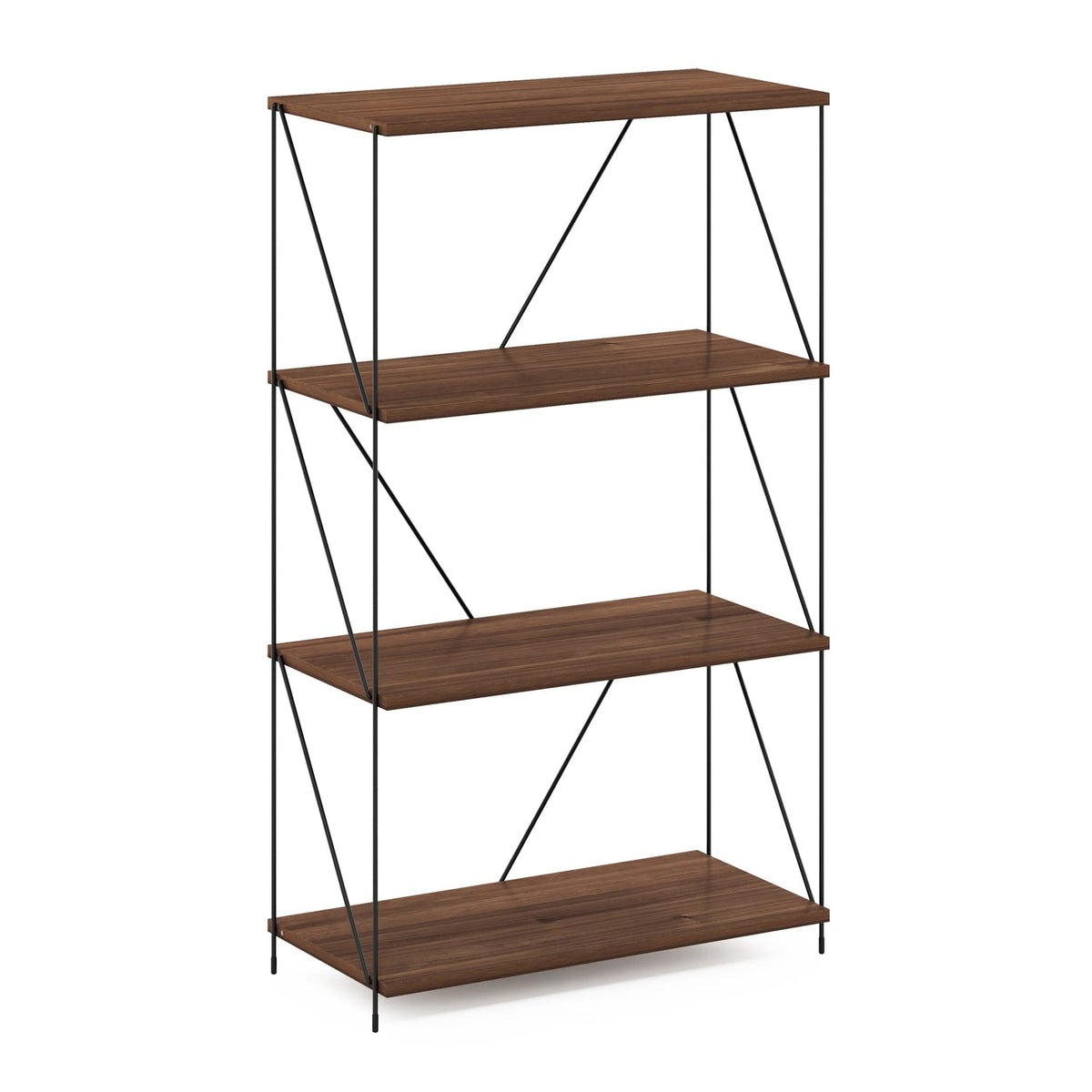 Furinno Besi 4-Tier Industrial Multipurpose Shelf Display Rack With Metal Frame, Walnut Cove