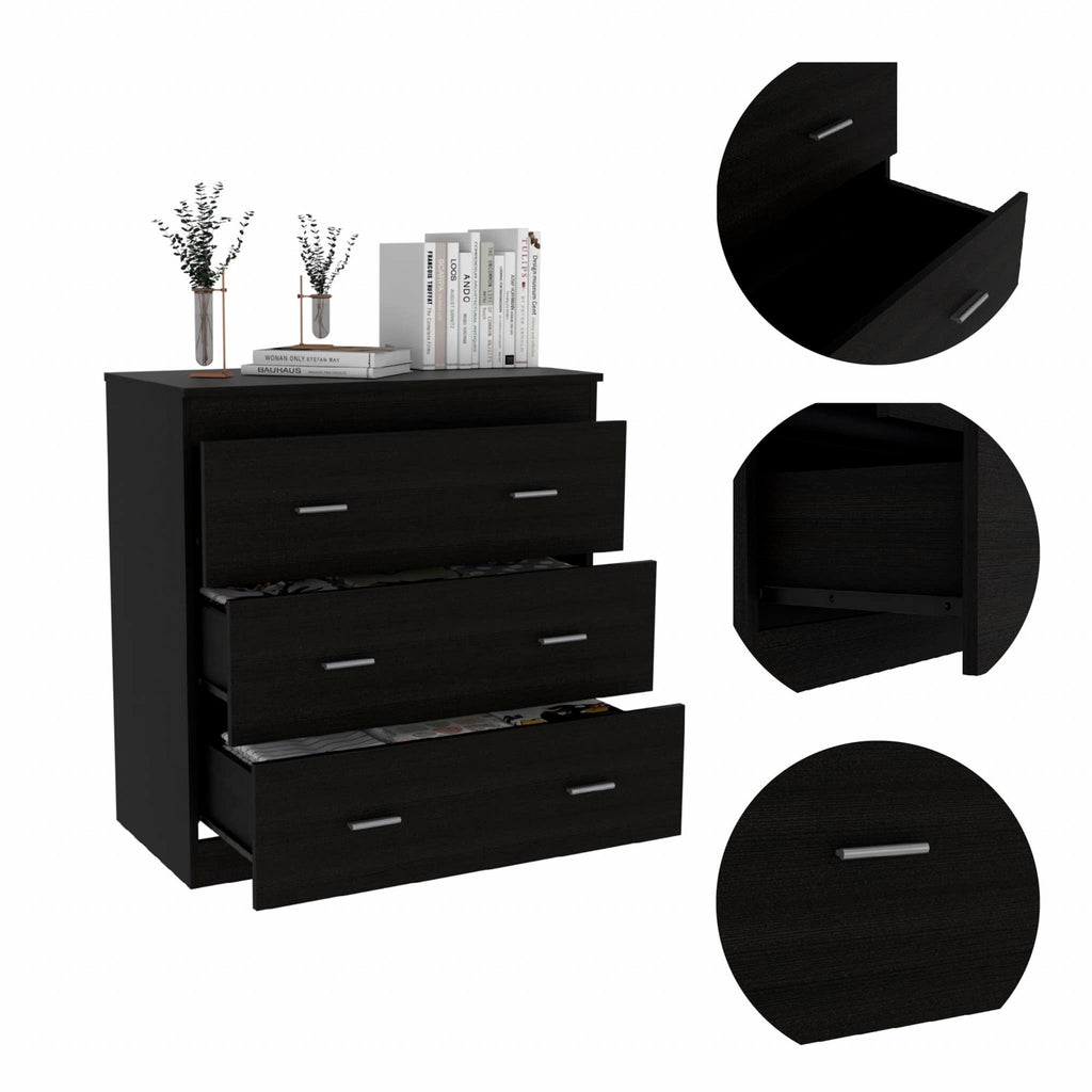 HomeRoots Particle Board 33" Black Three Drawer Dresser