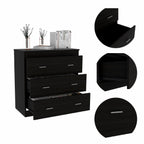 HomeRoots Particle Board 33" Black Three Drawer Dresser