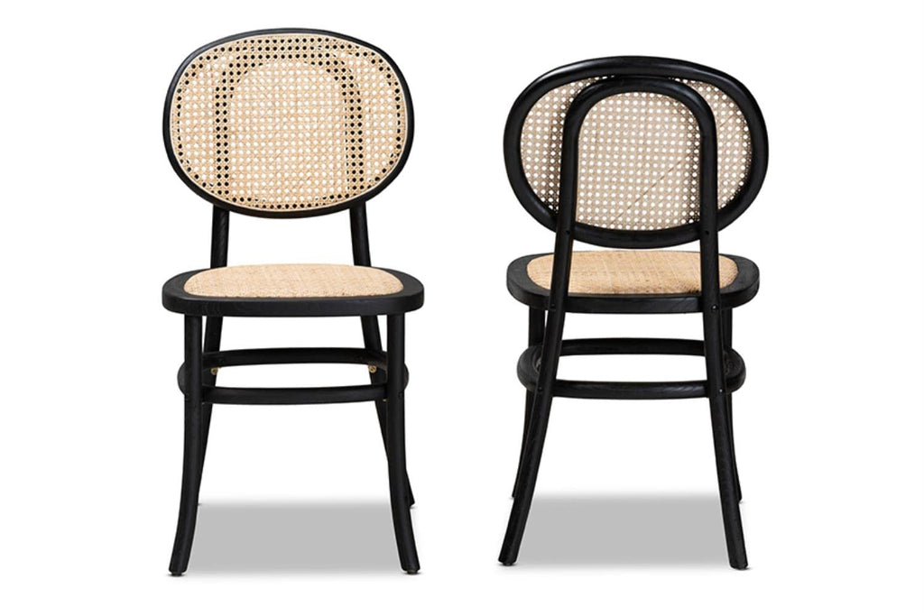 Baxton Studio Garold Brown and Black Wood 2-Piece Cane Dining Chair Set