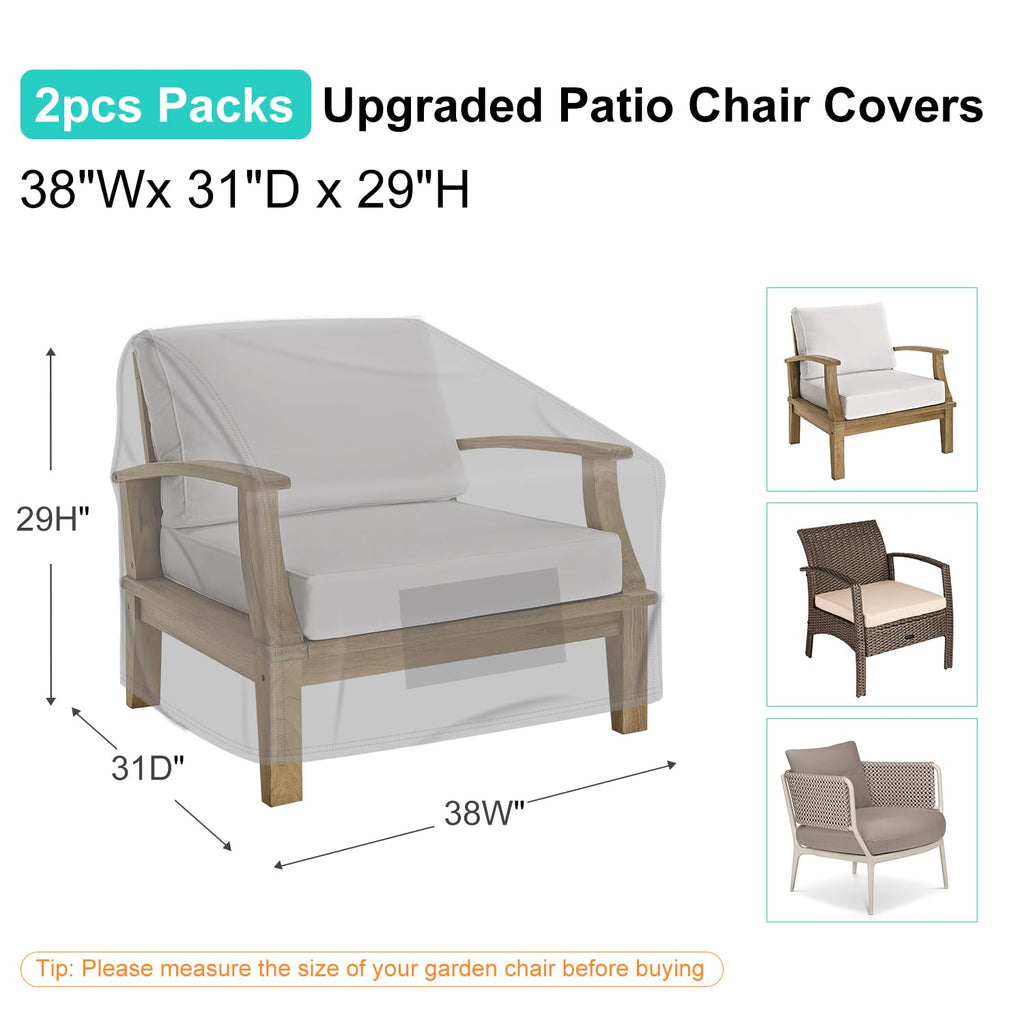 Brosyda Patio Chair Covers For Outdoor Furniture Waterproof 2 Pack, Lawn Chair Covers Heavy Duty Patio Furniture Covers, Large Covers For Lounge Lawn Deep Seat 38' W X 31' D X 29' H-Gray