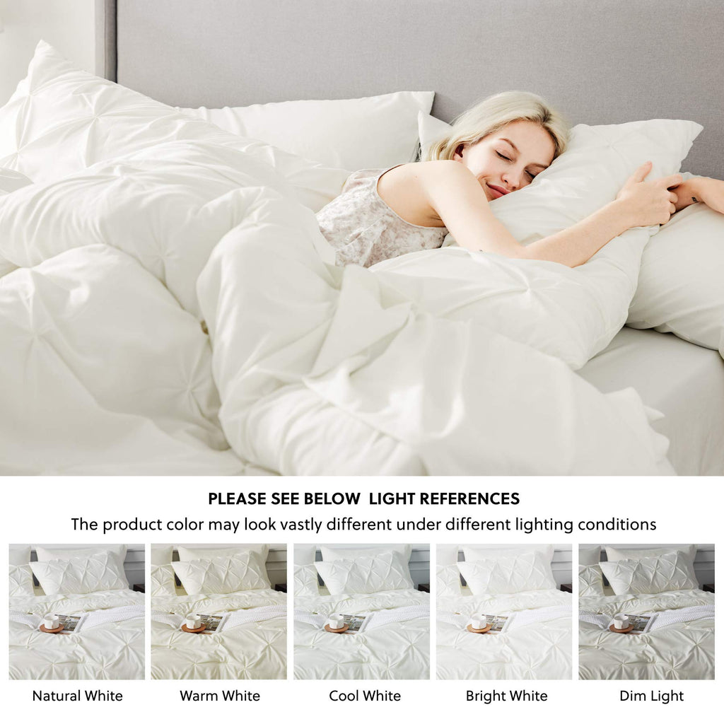 Bedsure King Size Comforter Set - Bedding Set King 7 Pieces, Pintuck Bed In A Bag Ivory Bed Set With Comforter, Sheets, Pillowca