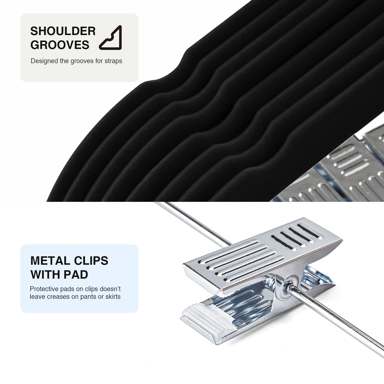 Ulimart 36-Pack Black Velvet Hangers,Pants Hangers With Clips Adjustable,Felt Hangers,Heavy-Duty,Non-Slip,Space Saving,Slim Clot