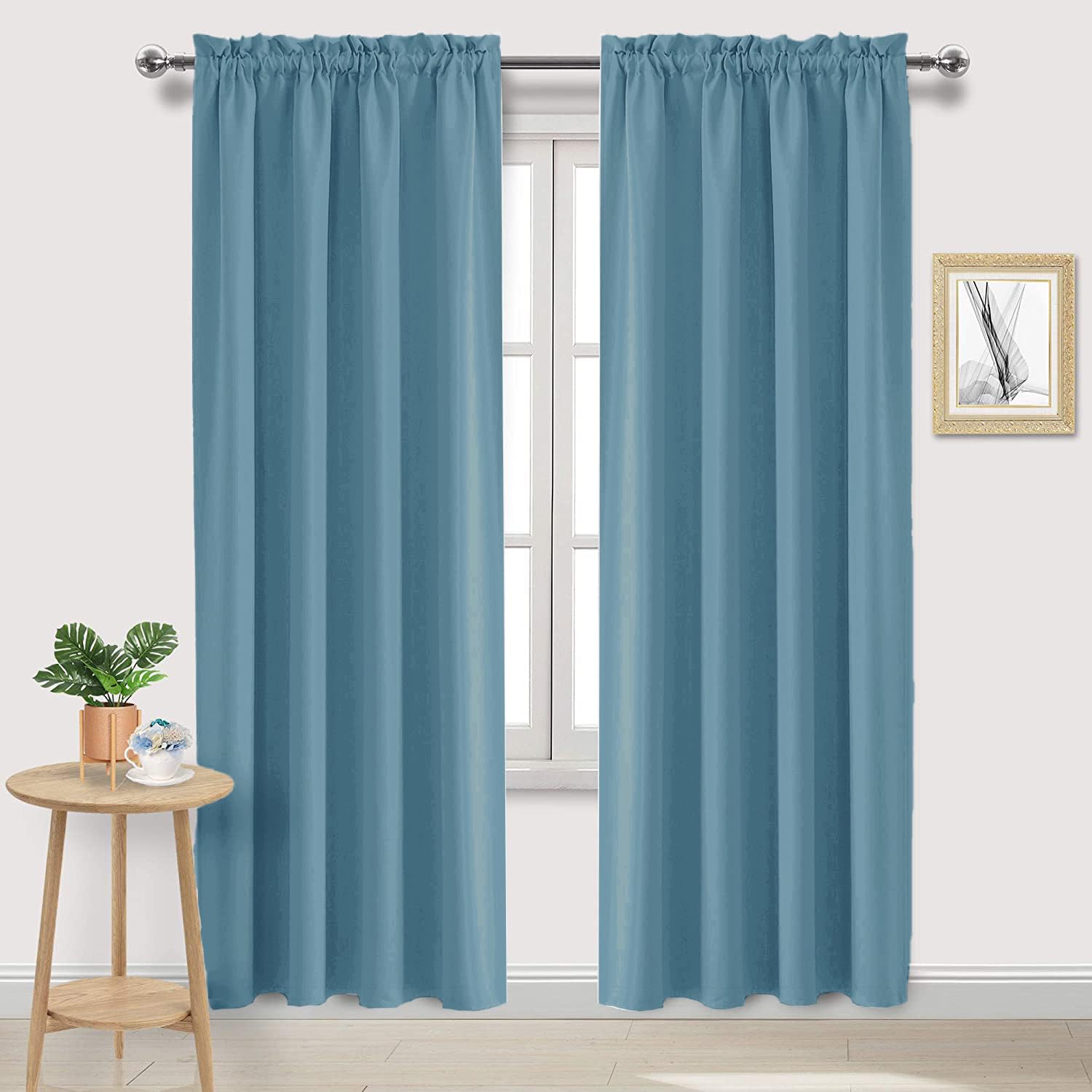 Dwcn Blackout Curtains For Living Room Thermal Insulated, Energy Saving & Noise Reducing Bedroom Curtains, Stone Blue, W 52X L 9