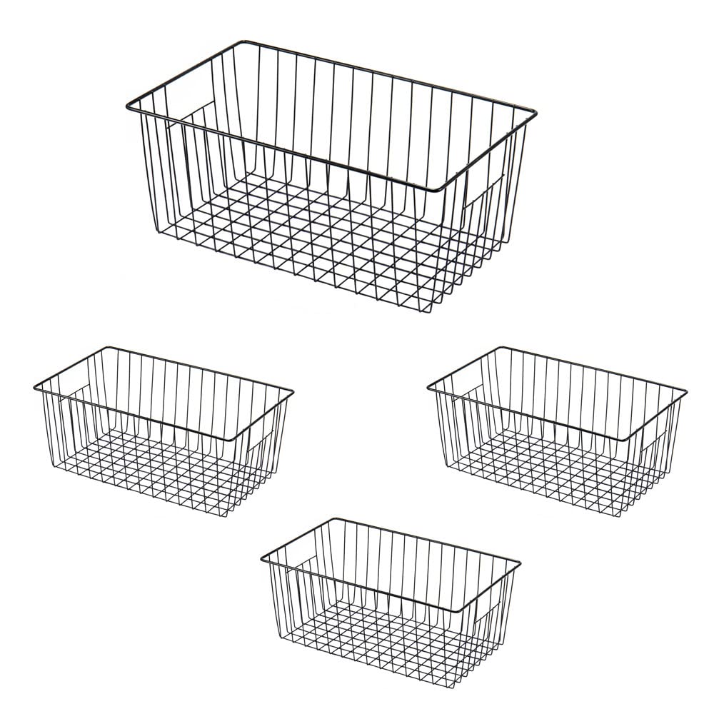 16inch Freezer Wire Storage Organizer Baskets, Household Refrigerator Bin with Built-in Handles for Cabinet, Pantry, Closet, Bed