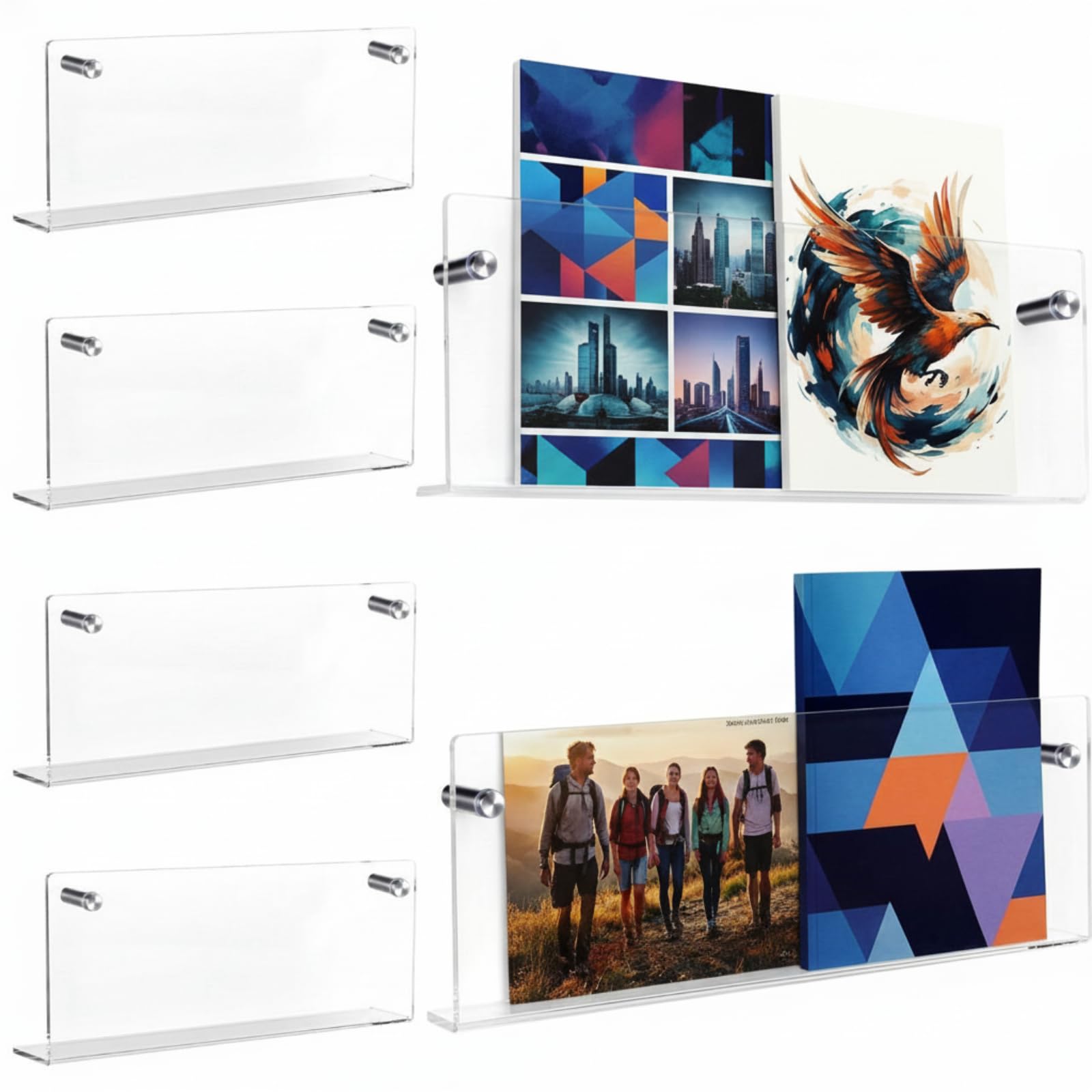 Fiwochic 6 Pack Clear Acrylic Magazine Holder Brochure Holder Wall Mount Hanging Bookshelf Literature Storage Rack for Document 