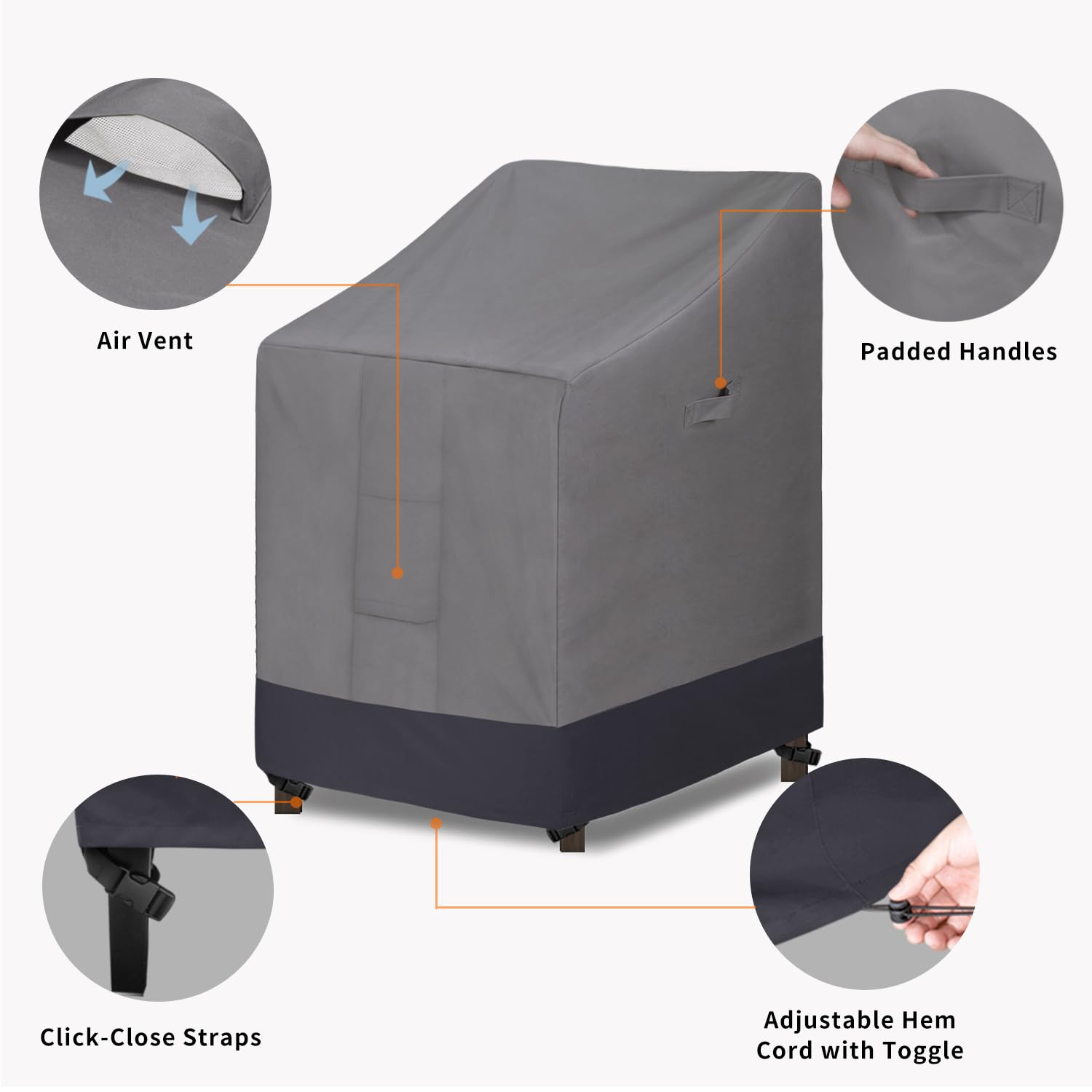 Easy-Going Heavy Duty Outdoor Stackable Chair Cover, Waterproof Patio Chair Cover, Windproof Outdoor Furniture Cover With Air Vent (2 Pack-28Wx36Dx47H Inch, Gray/Dark Gray)