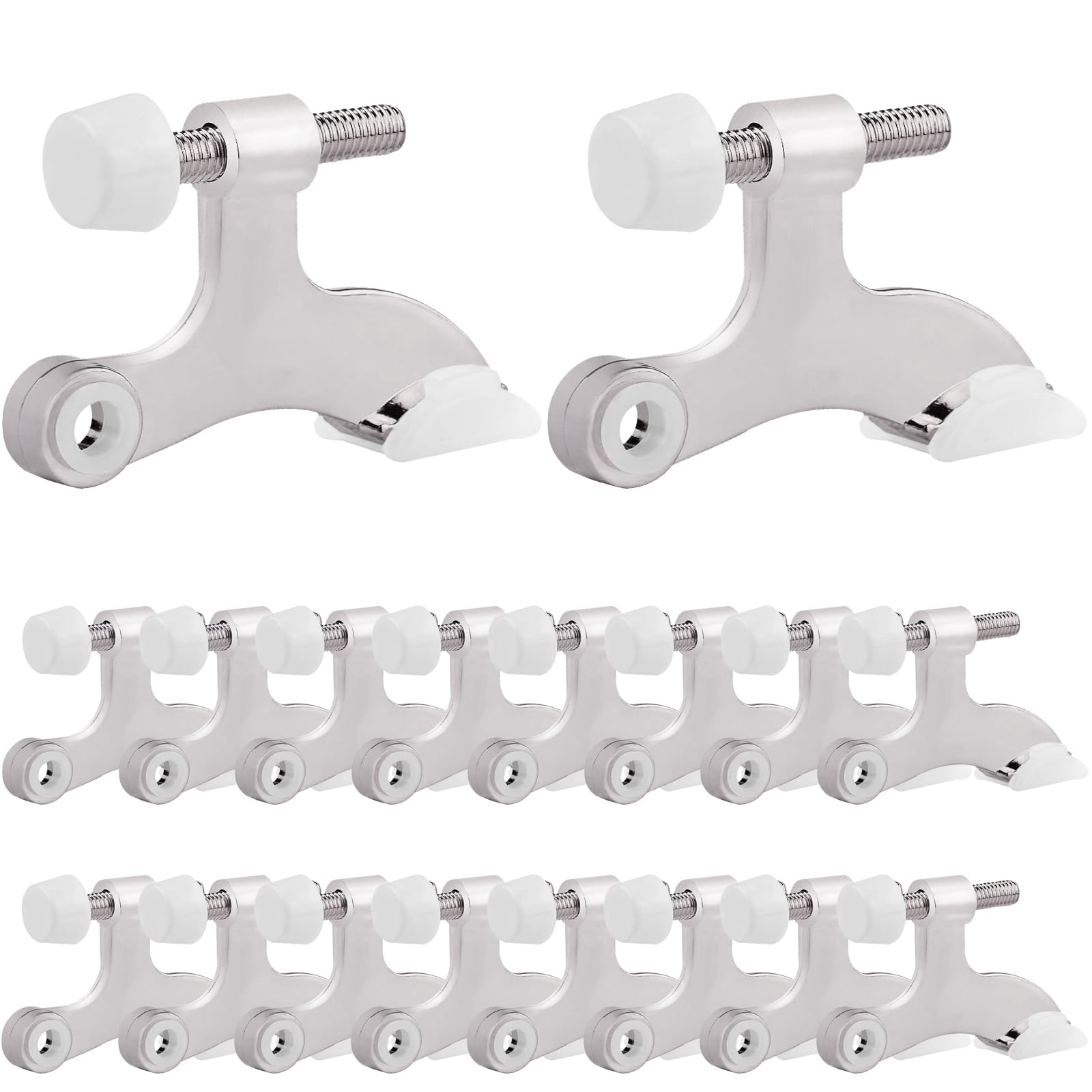 Obtanim 16 Pack Hinge Pin Door Stopper Heavy Duty Metal Adjustable Door Stops With Rubber Bumper Tips (Silver)