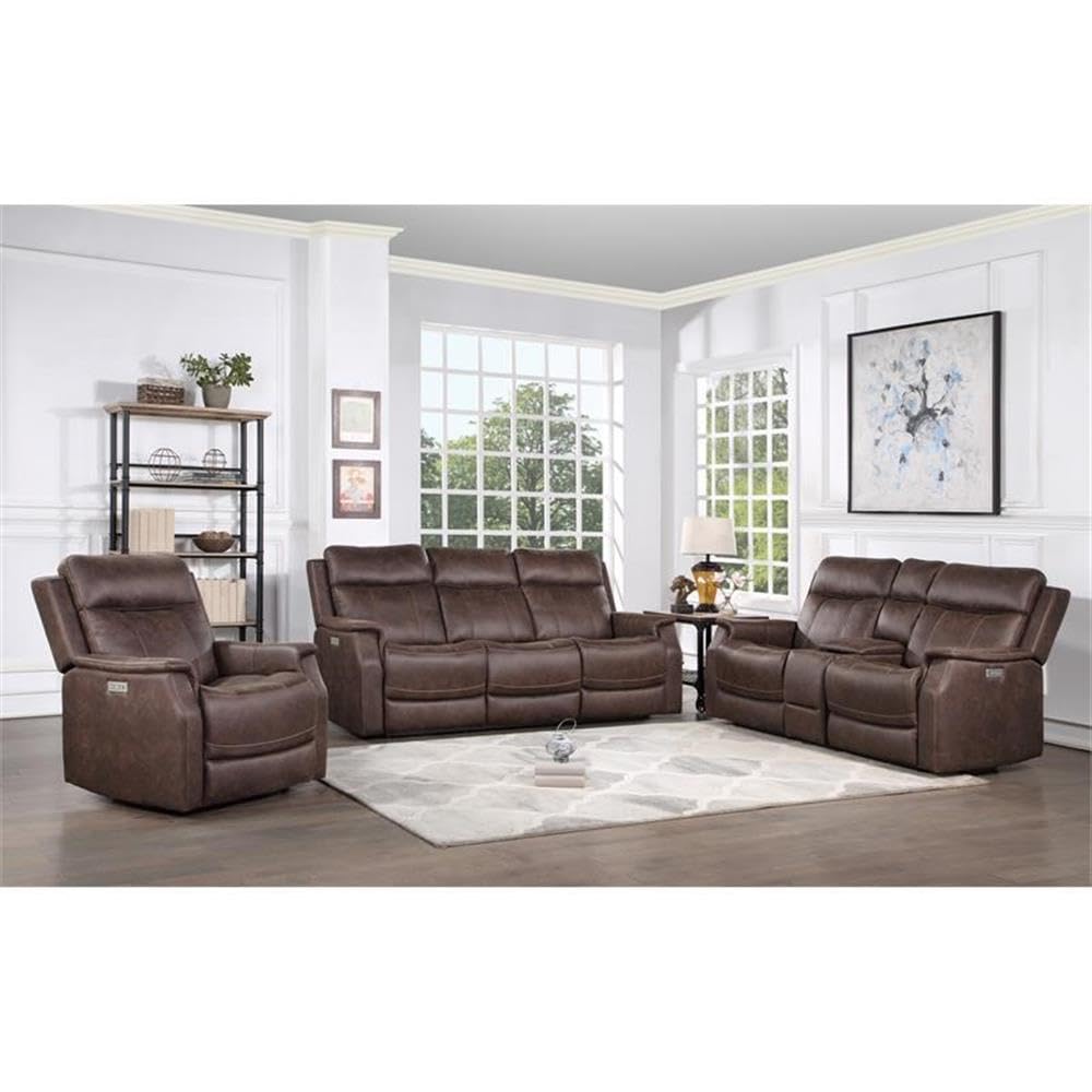 Steve Silver Valencia Walnut Brown Faux Leather 3-Piece Dual Power Reclining Set
