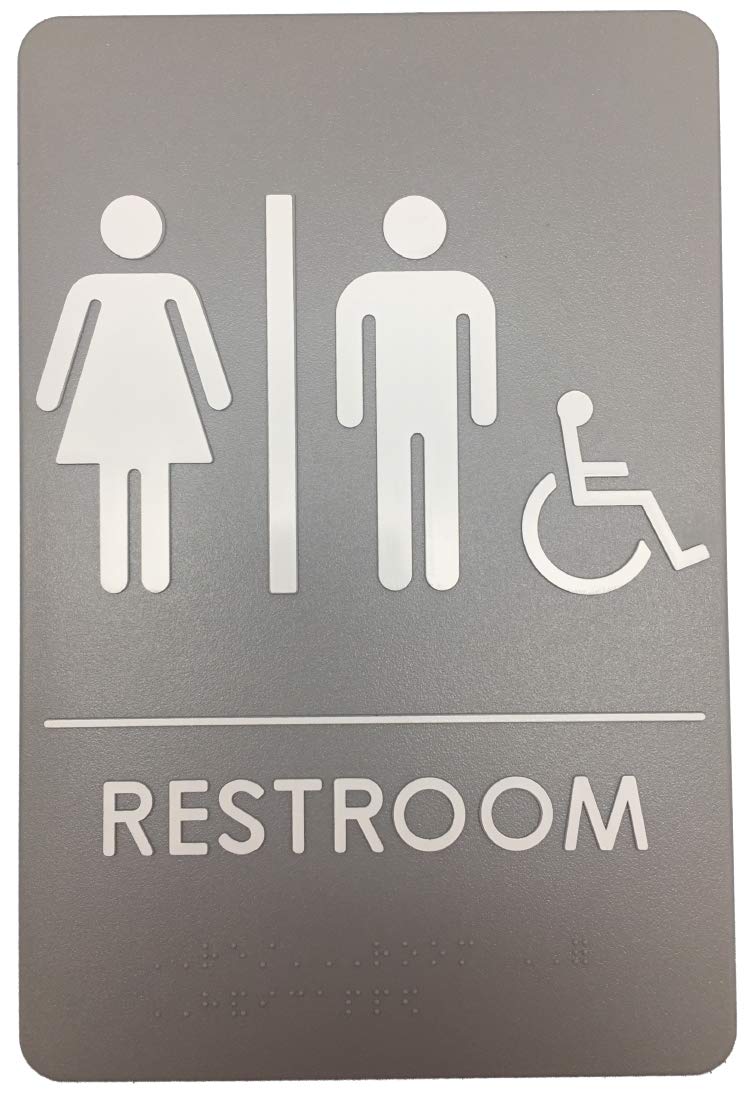 Premier Colors - Unisex Accessible Ada Compliant Restroom Sign - Includes Adhesive Tape And Instructions (1 Sign, Gray)