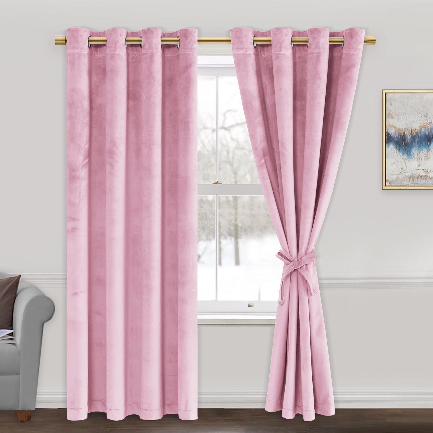 Jiuzhen Pink Velvet Curtains 72 Inches Blackout Curtains For Living Room - Privacy Protect Room Darkening Grommet Thick Velvet W
