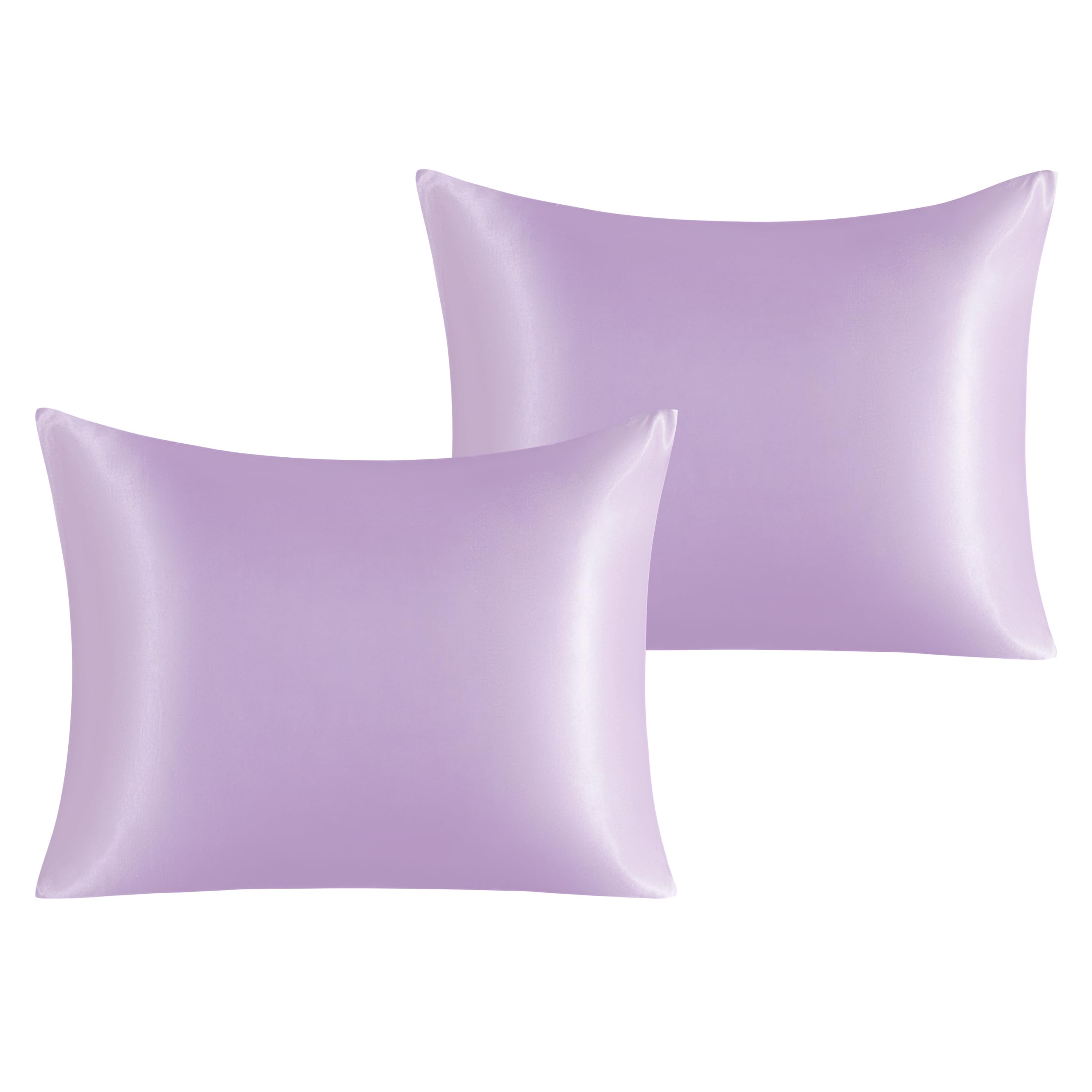 Ntbay 2 Pack Satin Standard Pillowcases For Hair And Skin, Luxurious And Silky Pillow Cases With Envelope Closure, 20X26 Inches, Light Purple