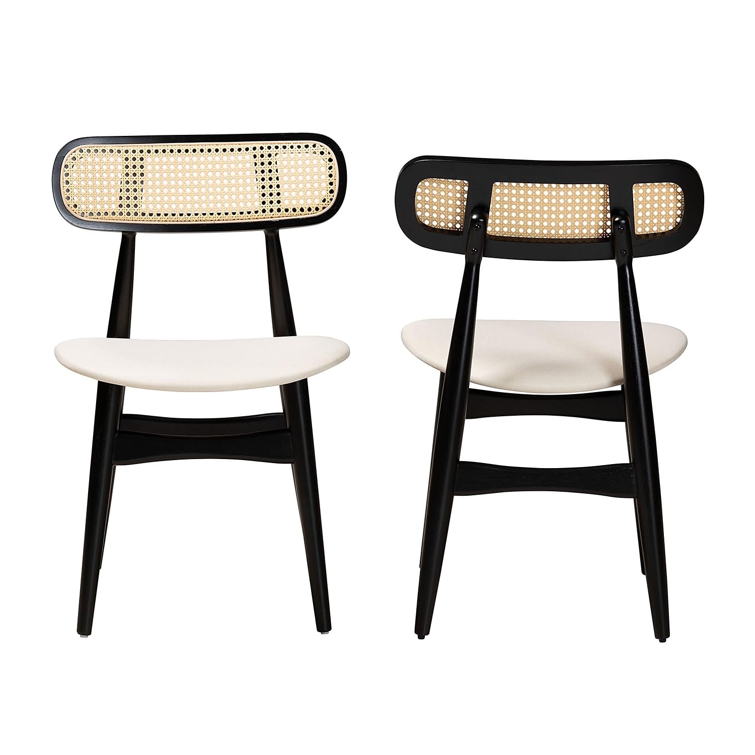 Baxton Studio Tarana Mid-Century Fabric Dining Chair, Cream/Black/Light Brown, 2/Set (234-2P-13297-HT)