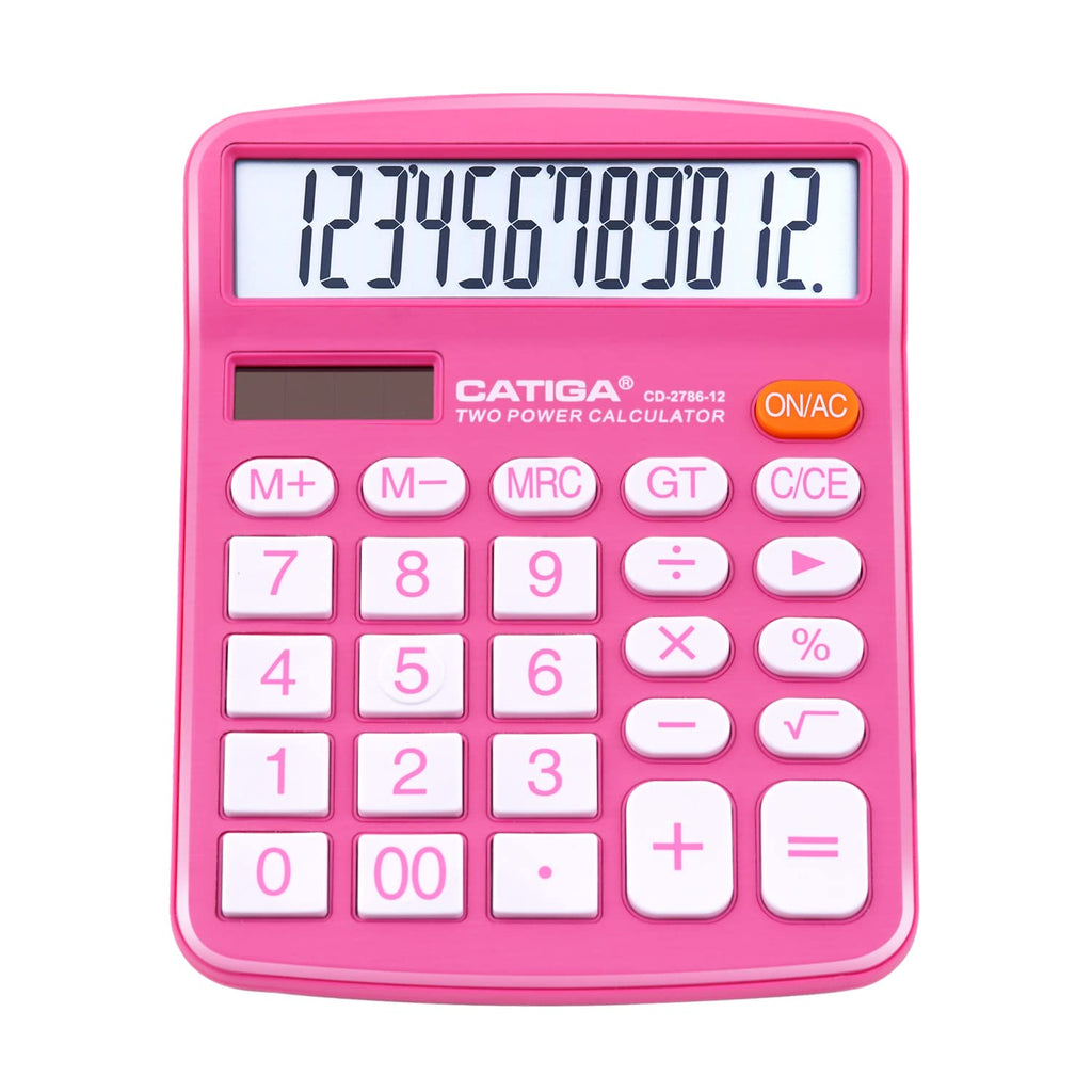Catiga 12 Digit Desktop Calculator With Large Lcd Display, Dual Solar Power And Battery, Standard Function For Office, Home, Sch