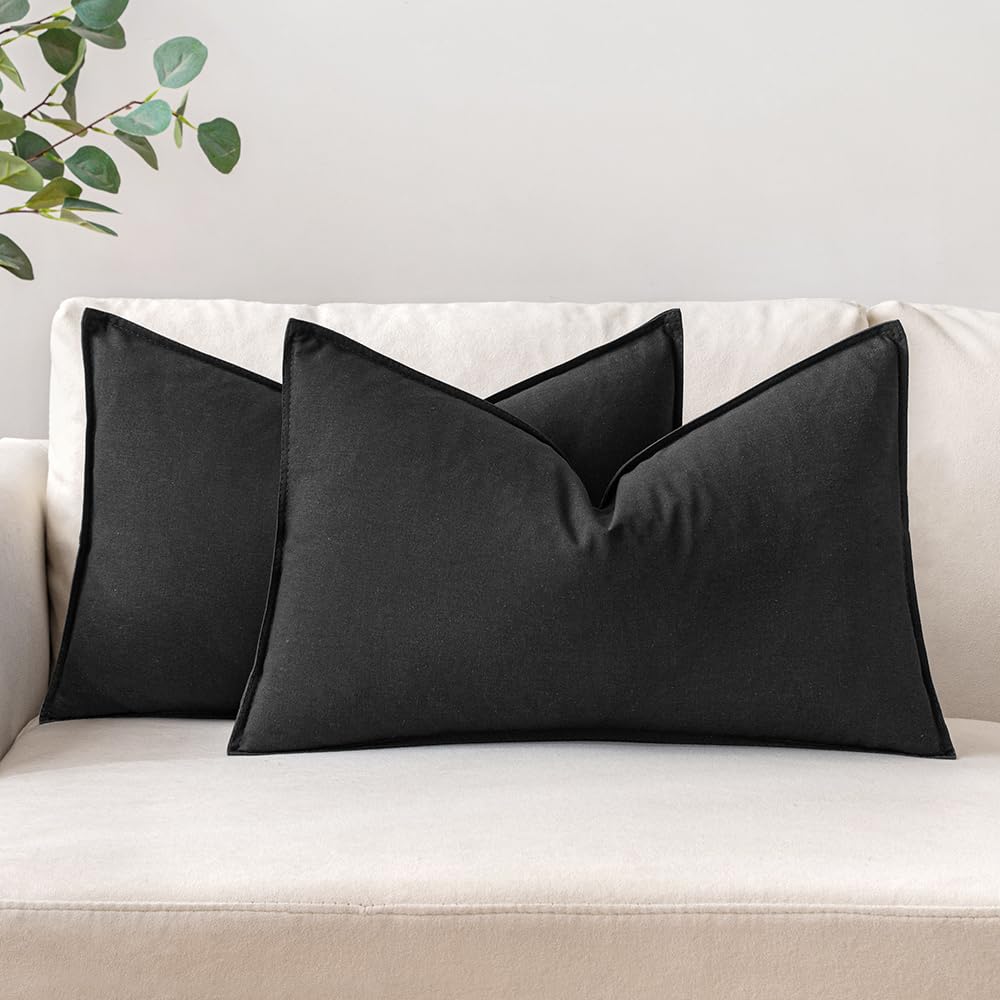 Miulee Pack Of 2 Black Pillow Covers 12X20 Inch Decorative Couch Throw Pillow Covers Linen Cushion Covers Set Modern Farmhouse H