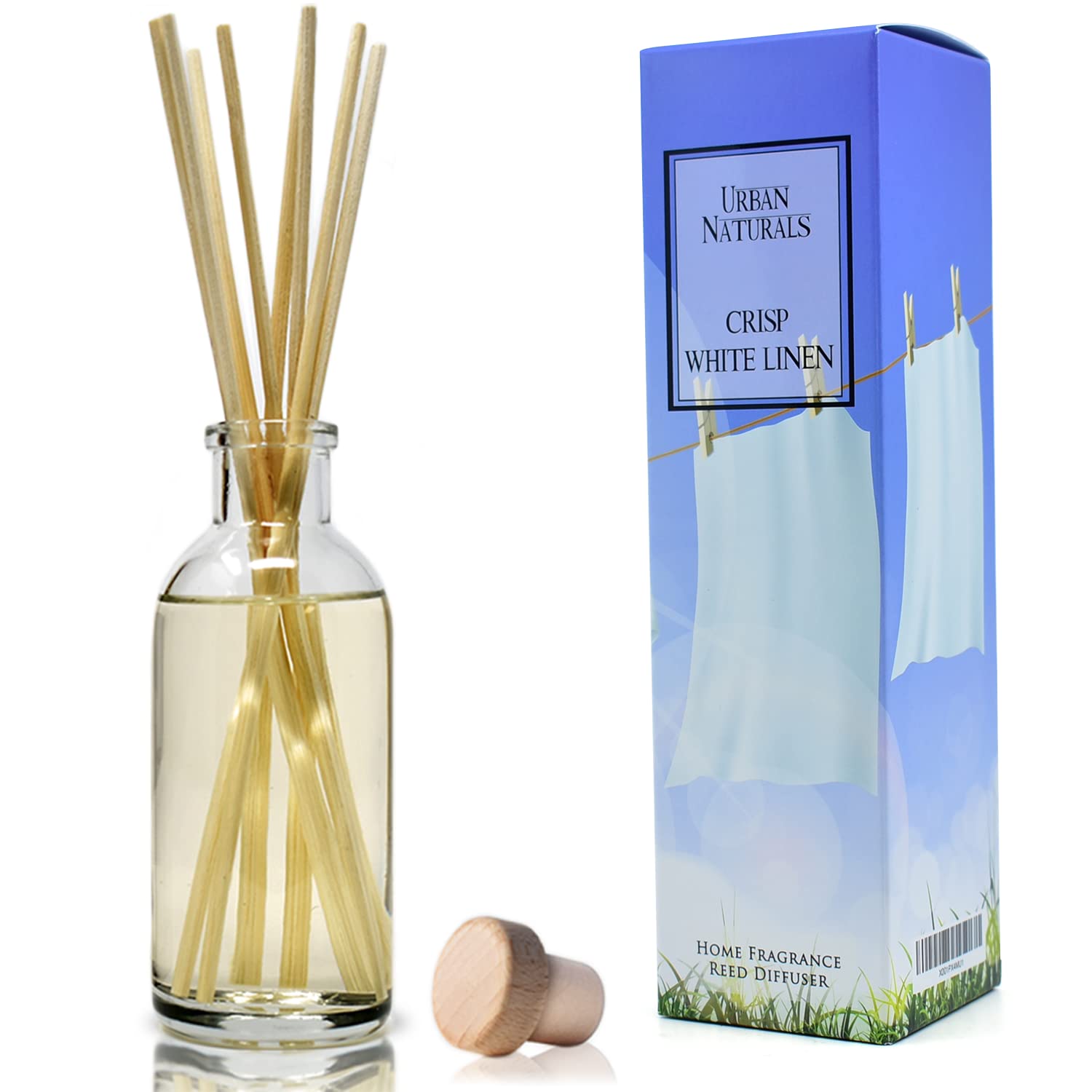 Urban Naturals Crisp White Linen Reed Diffuser Gift Set | with Citrus, Ozone, Ylang-Ylang, Lilies & Sandalwood Scent Notes for a