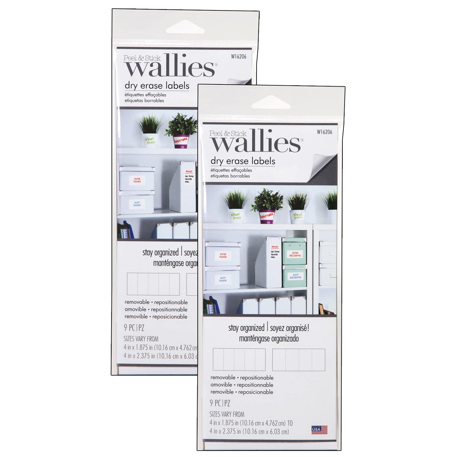 Wallies Dry Erase Rectangle Labels, 9 Per Set, 2 Sets