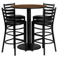 Flash Furniture Clark 36'' Round Walnut Laminate Table Set With 4 Ladder Back Metal Barstools - Black Vinyl Seat