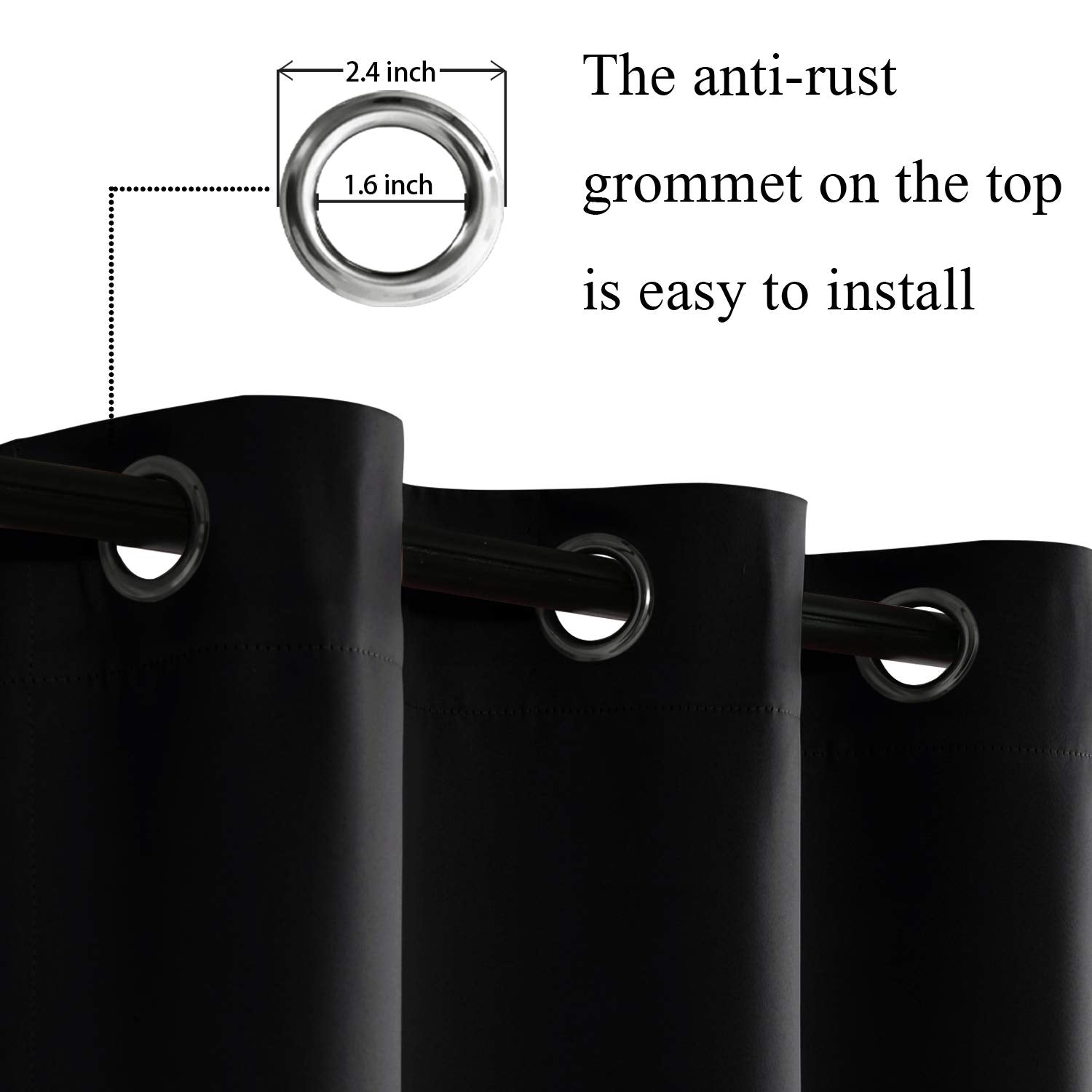 Jiuzhen Black Blackout Curtains With Tiebacks - Thermal Insulated, Light Blocking And Noise Reducing Grommet Curtain Drapes For Bedroom And Living Room, Set Of 2 Panels, 42 X 84 Inches Long