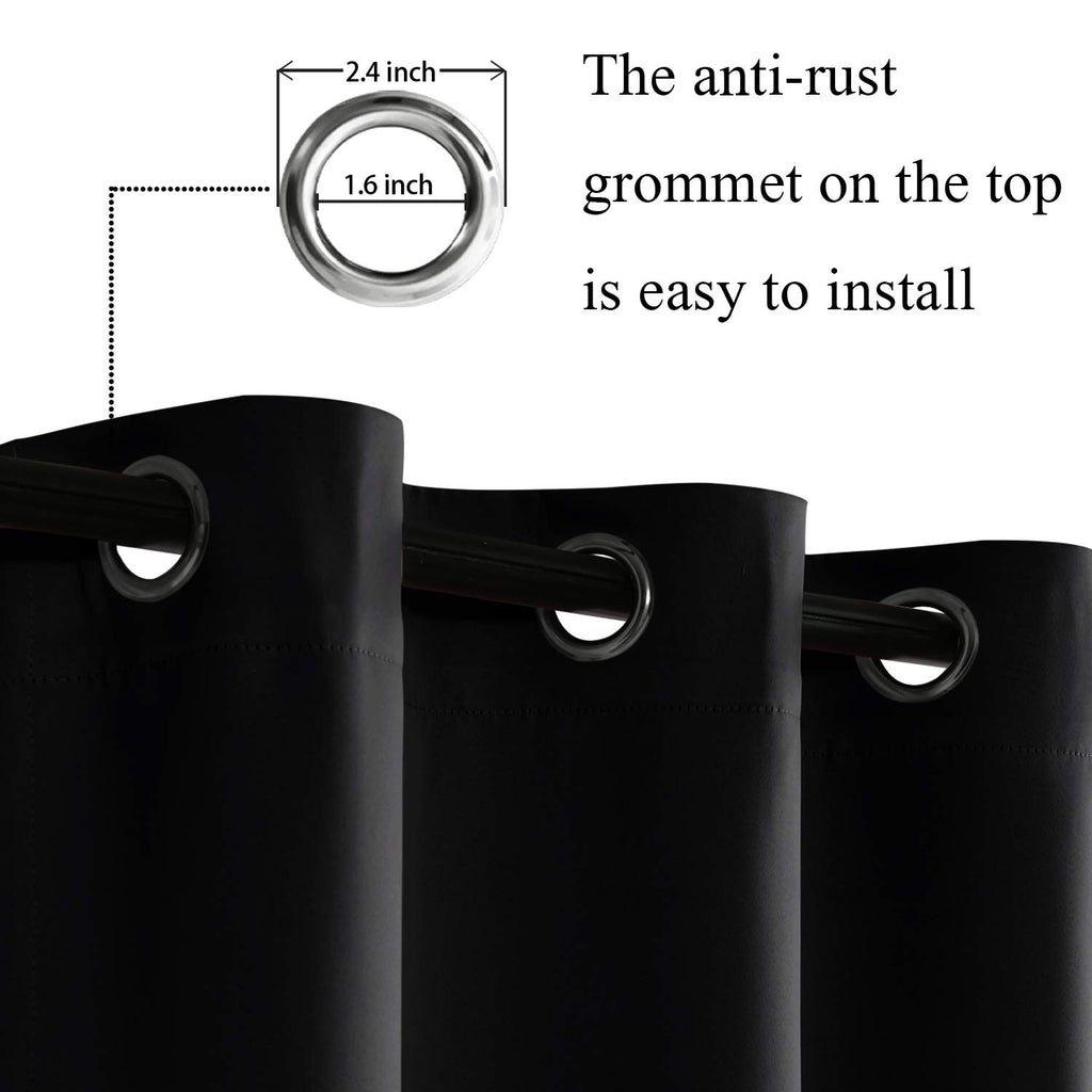 Jiuzhen Black Blackout Curtains With Tiebacks - Thermal Insulated, Light Blocking And Noise Reducing Grommet Curtain Drapes For Bedroom And Living Room, Set Of 2 Panels, 38 X 54 Inch Length