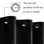 Jiuzhen Black Blackout Curtains With Tiebacks - Thermal Insulated, Light Blocking And Noise Reducing Grommet Curtain Drapes For Bedroom And Living Room, Set Of 2 Panels, 38 X 54 Inch Length
