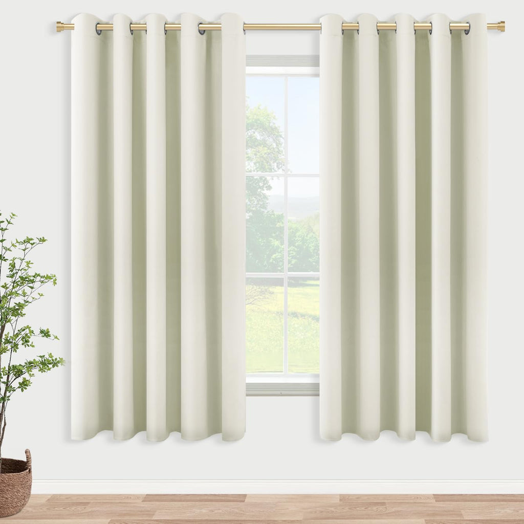 Koufall Room Darkening Curtains 63 Inches Long X 72W,70%-80% Blackout Cream Colored Curtains For Bedroom,Light Bege