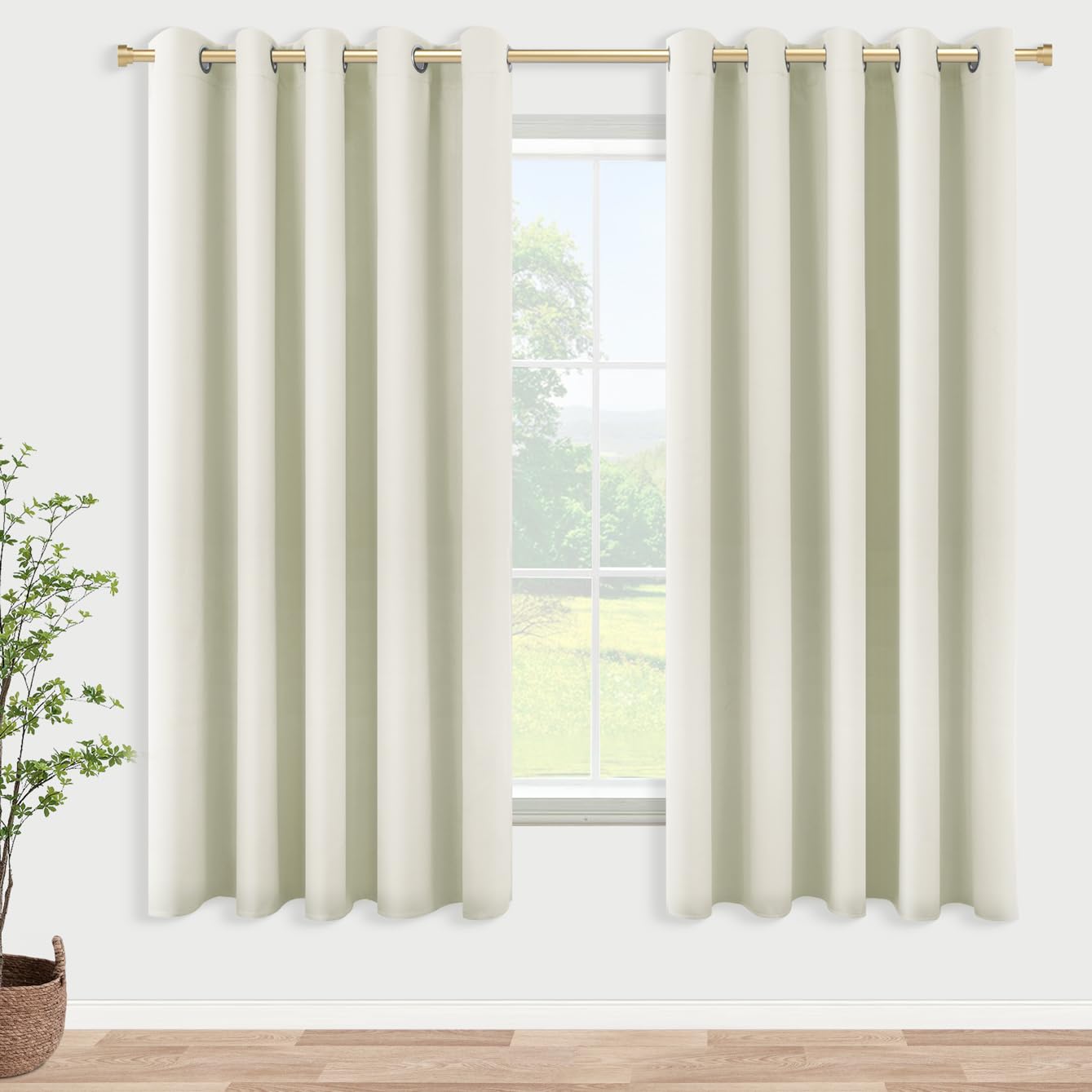 Koufall Room Darkening Curtains 63 Inches Long X 72W,70%-80% Blackout Cream Colored Curtains For Bedroom,Light Bege