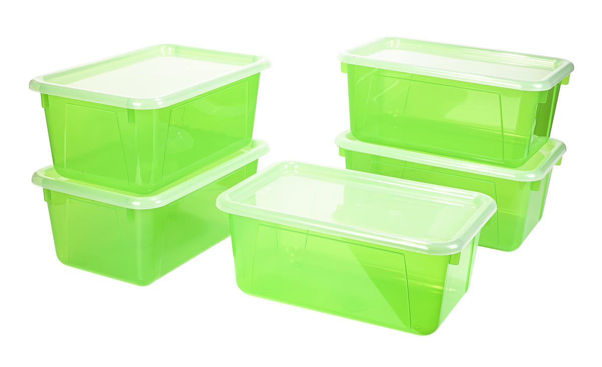 Storex Small Cubby Bins - Plastic Storage Containers For Classroom, 12.2 X 7.8 X 5.1 Inches, Candy Green, 5-Pack (62477A05C)