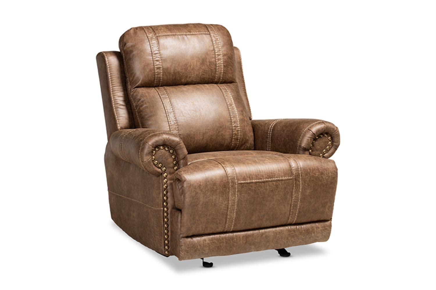 Baxton Studio Buckley Light Brown Faux Leather 3-Piece Reclining Living Room Set